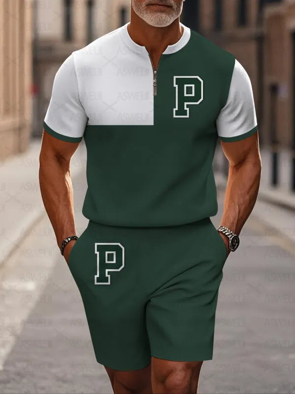Short Sleeve Zipper Two-piece Set